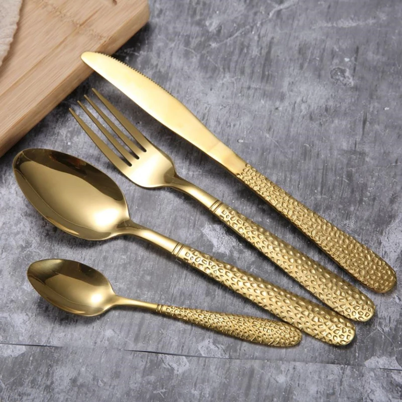 

4sets Tableware set Stainless Steel Cutlery Set Forks Knives Spoons Kitchen Dinner Set Fork Spoon Knife Gold Dinnerware Set