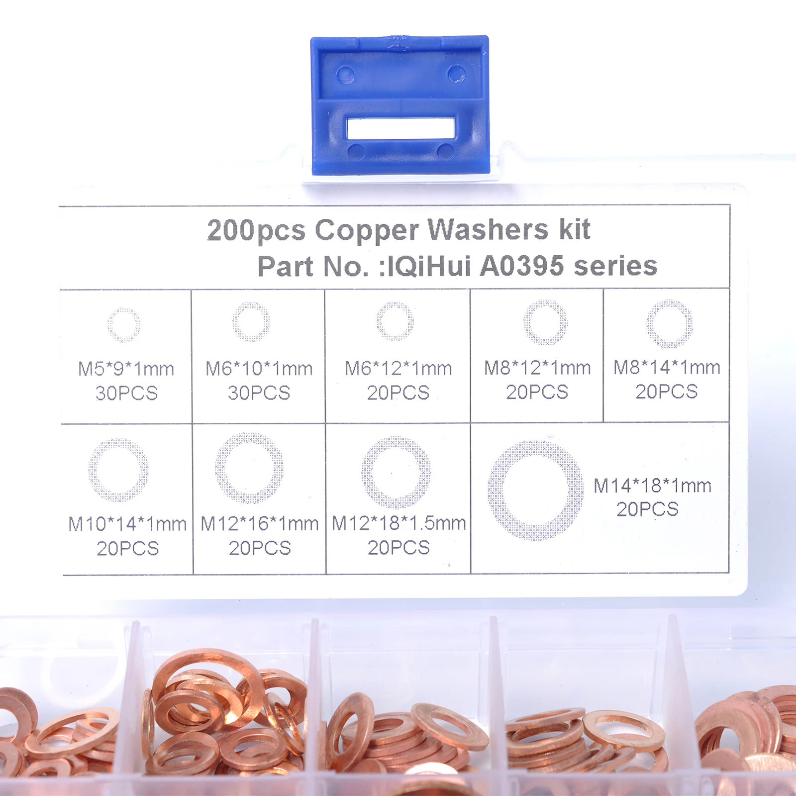 

200pcs Copper Gasket Multi-size Copper Flat Washer Copper Flat Gasket Box Heat Resistant Sealing Washers Convenient Sealing