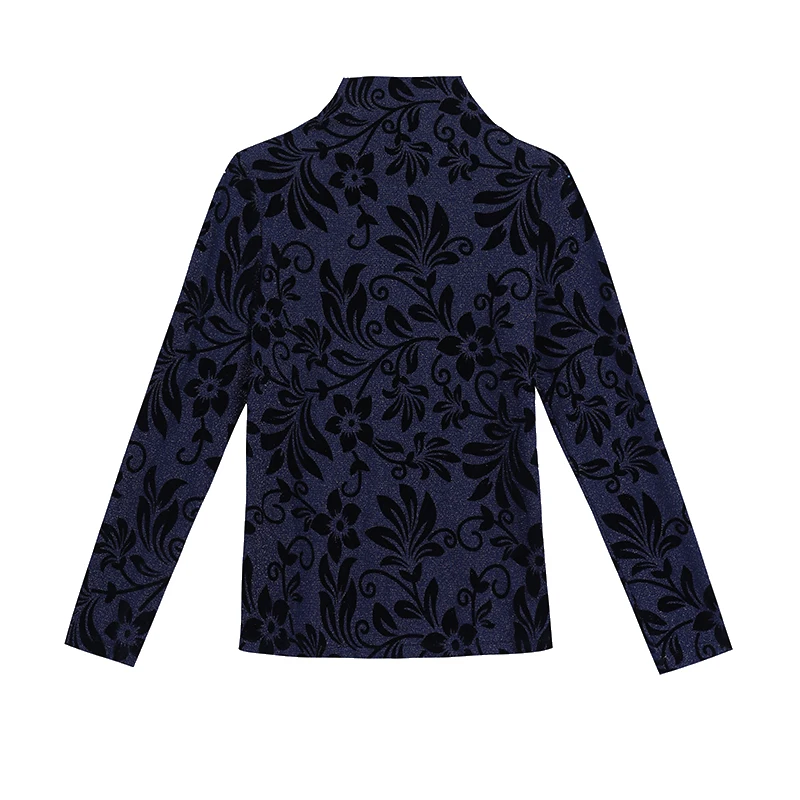 

Lace Blouse Women Shirts Long Sleeve Turtleneck Fashion Flocking Print Women Blouses Korean Plus Size Women Tops Camisas Mujer