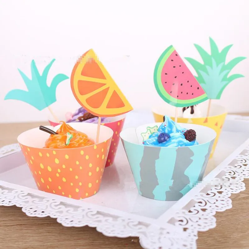 

2022 New Summer Fruits Cake Wrapper Cake Toppers Dessert Table Decor Birthday Cake Decoration Accessory Holiday Party Supplies