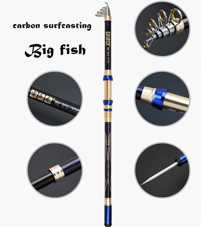 

Rock Fishing Rod Carbon Fiber Spinning 2.1m 2.4m 2.7m 3m 3.6m Telescopic Pole Shore Jigging Surfcast Fly Super Hard Feeder Carp