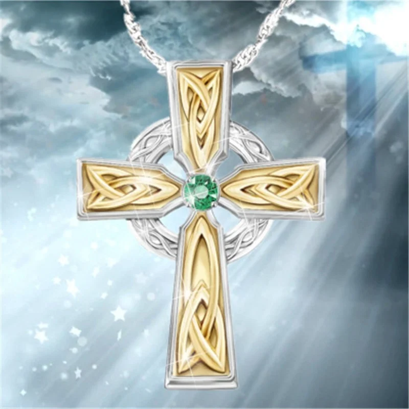 

New Green Diamond Cross Pendant Necklace