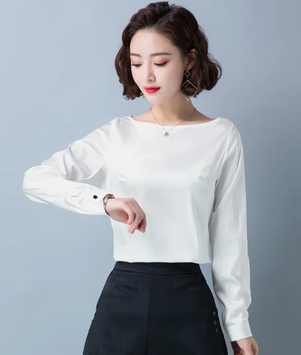 

Spring and autumn new solid color long-sleeved T-shirt women's one-line neck top gray