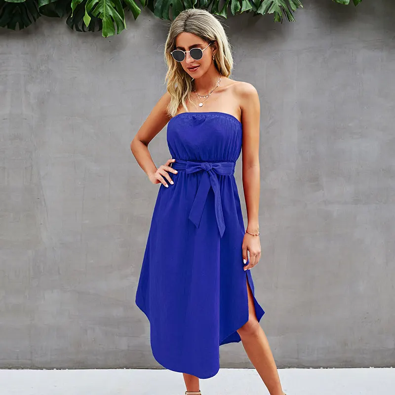 

2021 New Summer Sexy Strapless Dress For Women 2021 New Casual Solid Color Backless Ladies Medium Long Party Bandage Dresses