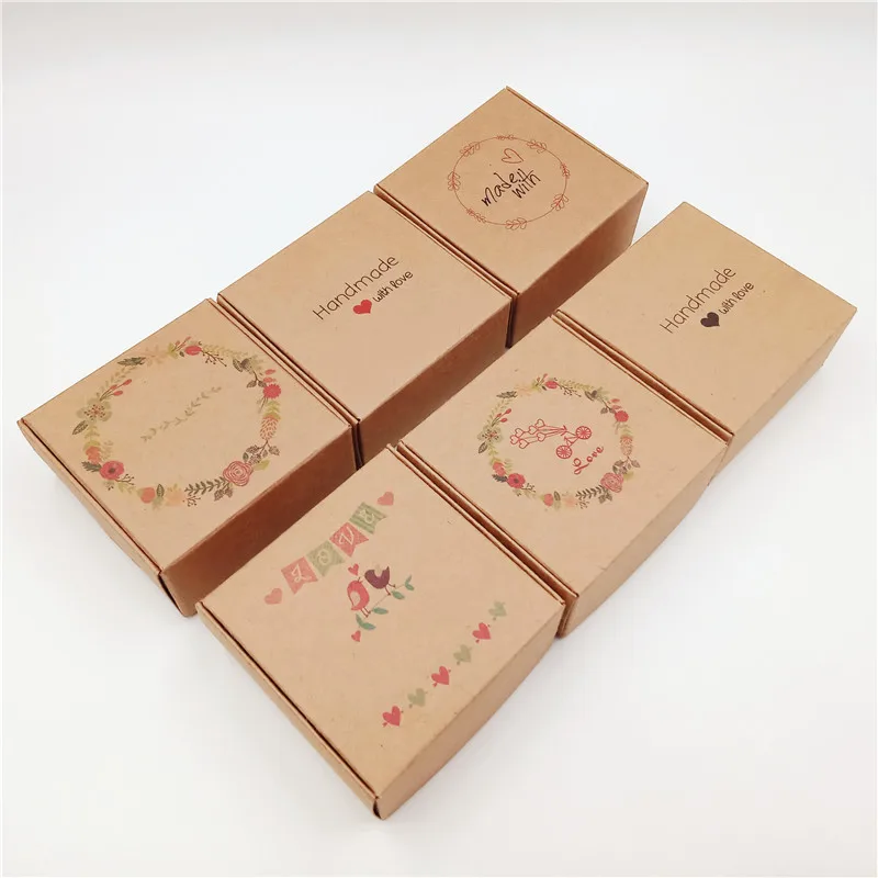 

100Pcs/Lot Handcraft Paper Boxes Bird Flower Bike Handmade With Love Pattern For Birthday Party Gift Packaging Storage New Boxes