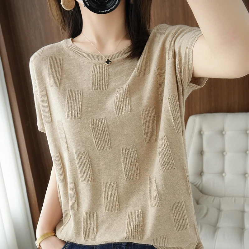 

MVLYFLRT Summer New Knitted Cotton Sweater Ladies O-neck Pullover 100% Cotton Loose Cotton T-shirt Coat Free Shipping WOMEN