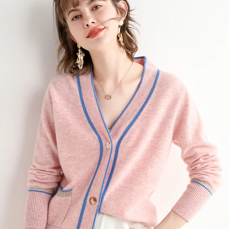 100% шерстяной свитер кардиган 2020 осенне зимняя новая женская одежда с v образной