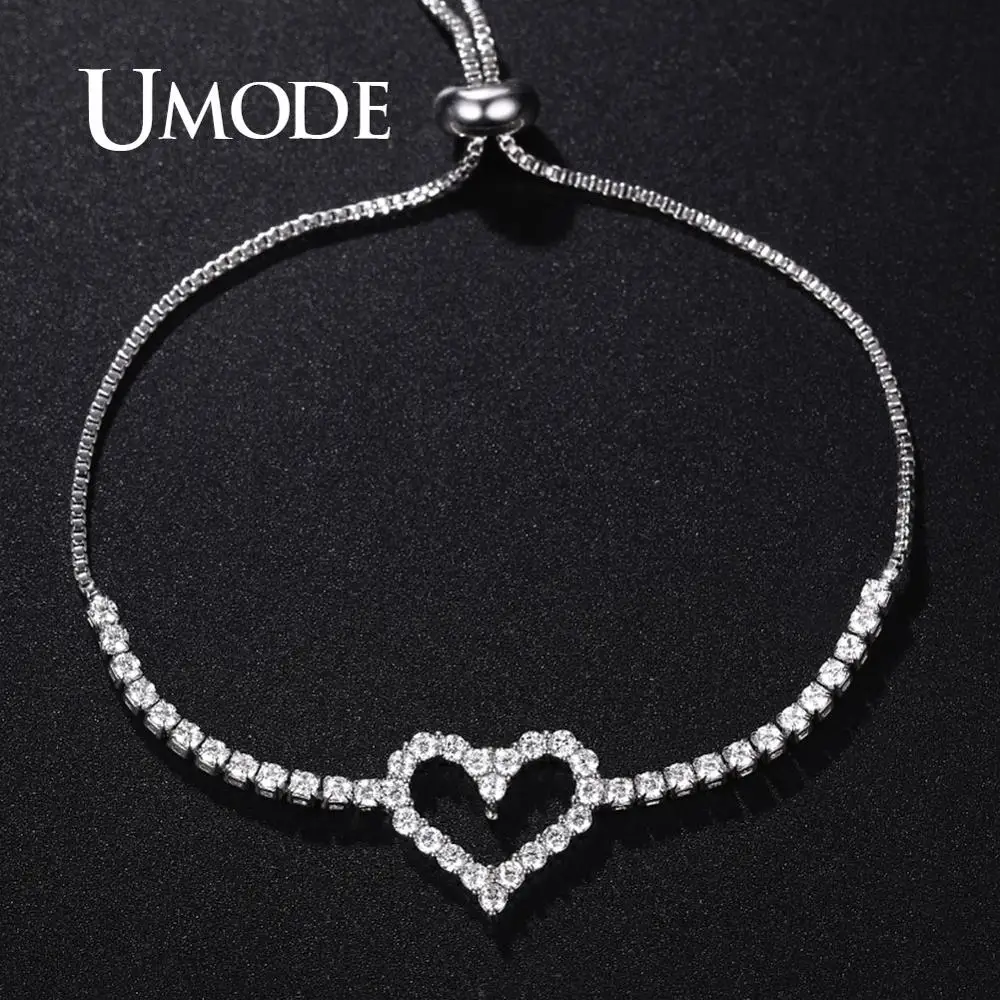 Женский браслет в форме сердца UMODE браслеты для тенниса с кубическим цирконием