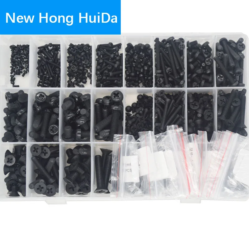 Черный нейлон Phillips Пан с плоской головкой машина винт Метрическая резьба круглый