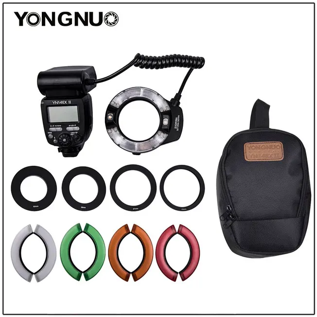 Yongnuo YN14EX II Макросъемка светодиодная Кольцевая вспышка M/TTL с 52 мм 58 67 72 кольцевой