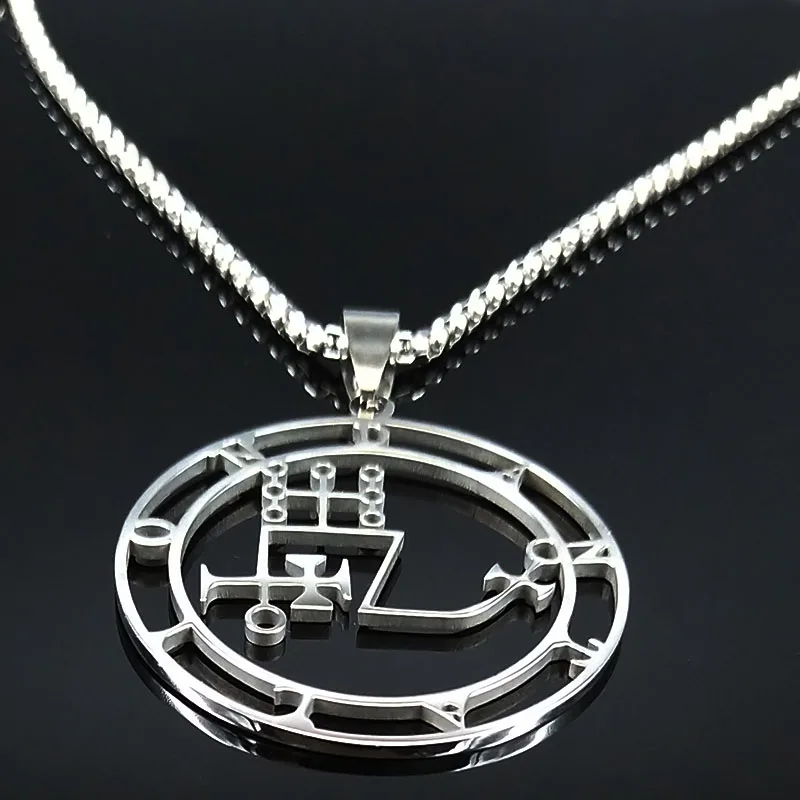 Фото Ожерелье Sigil из нержавеющей стали серебряного цвета, ожерелье с подвесками Сатанинского знака, Сатанинского демона Соломона, N304103 №3