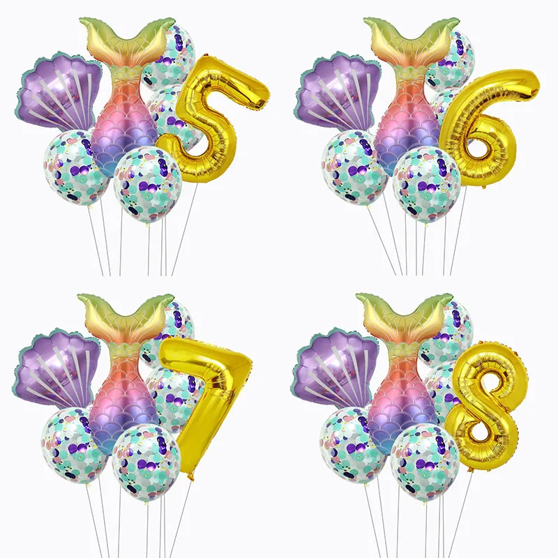 7 шт./лот вечерние воздушные шары русалки 32 дюйма с цифрой фольга Детские