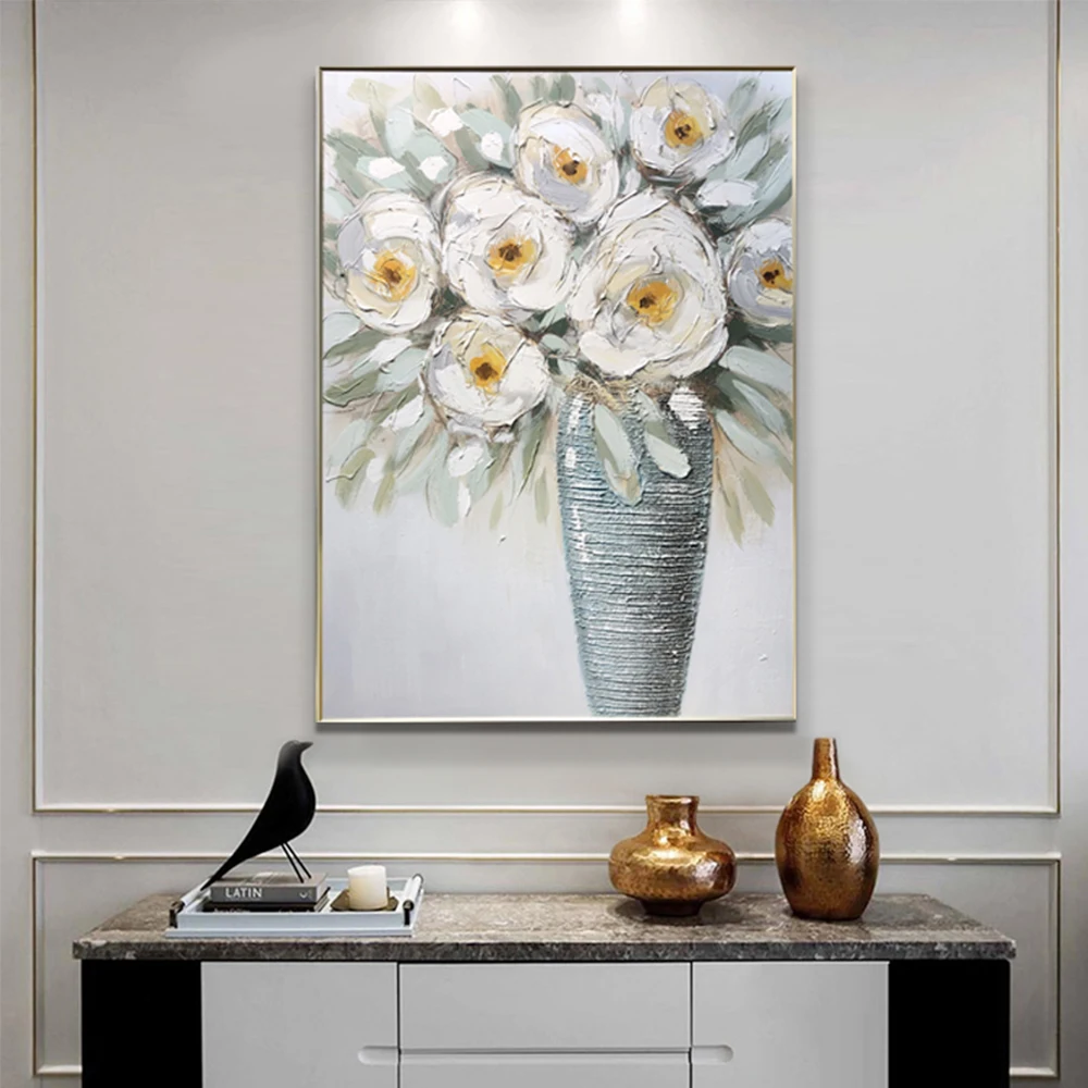 

High Guality Hand Painted Porch Decorative Painting Living Room Mural Handmade Absract Art Thick Texture Flowers On Canvas Decor
