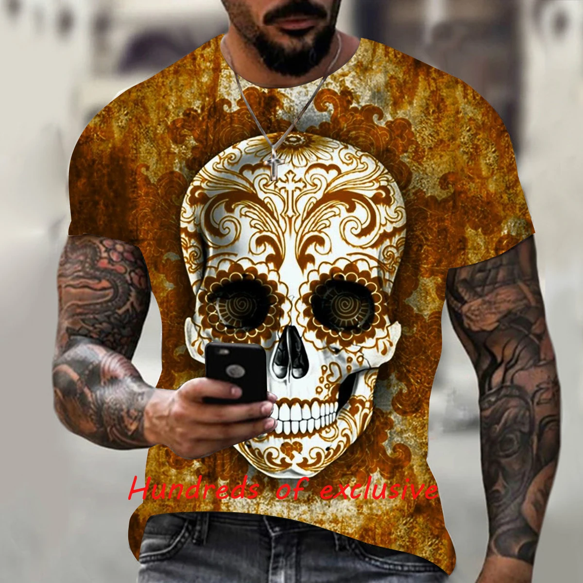 

2021 new fashion trend men's 3D skull print T-shirt short-sleeved O-neck pullover top summer casual T-shirt men's streetwear