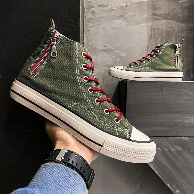 

EXCARGO Canvas Vulcanize Shoes Men Side Zipper Fashion Sneakers High Top 2020 New Male Fashion White/black Shoes Sneakers Flats