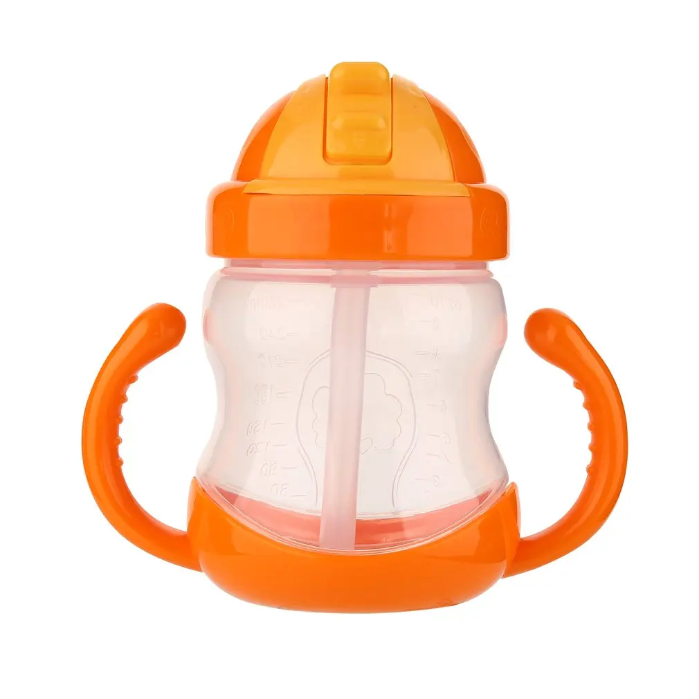 

280ml Baby Bottle Drinking Straw Milk Fruit Juice Water Feeding Kids Infant Silicone Milk Nibbler Safe Drink Bottle Handle Spout