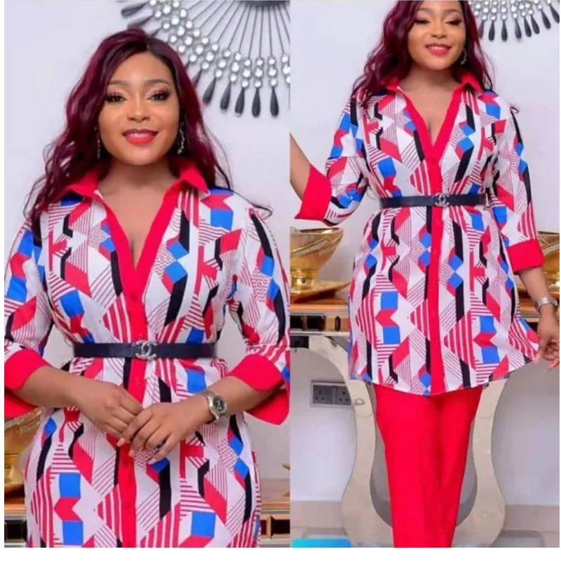 

Новая модель в африканском стиле, 4 размера, искусственная кожа, длинное пальто, костюм из двух предметов для женщин (TZ11 #)