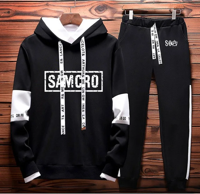 

SOA Sons of anarchy SAMCRO Printed Fashion Hoodies Men Fleece Warm Sweatshirt Hip Hop Mens Hoodies Pants Suit 2Pcs
