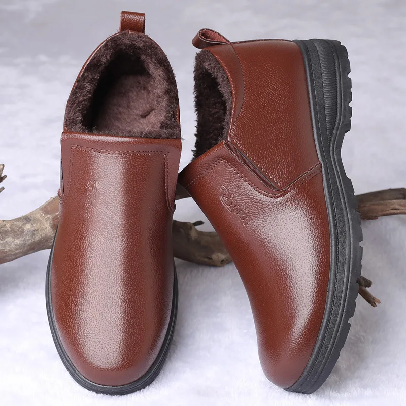 Мужские зимние ботинки из плюша теплые меховые мягкой искусственной кожи для