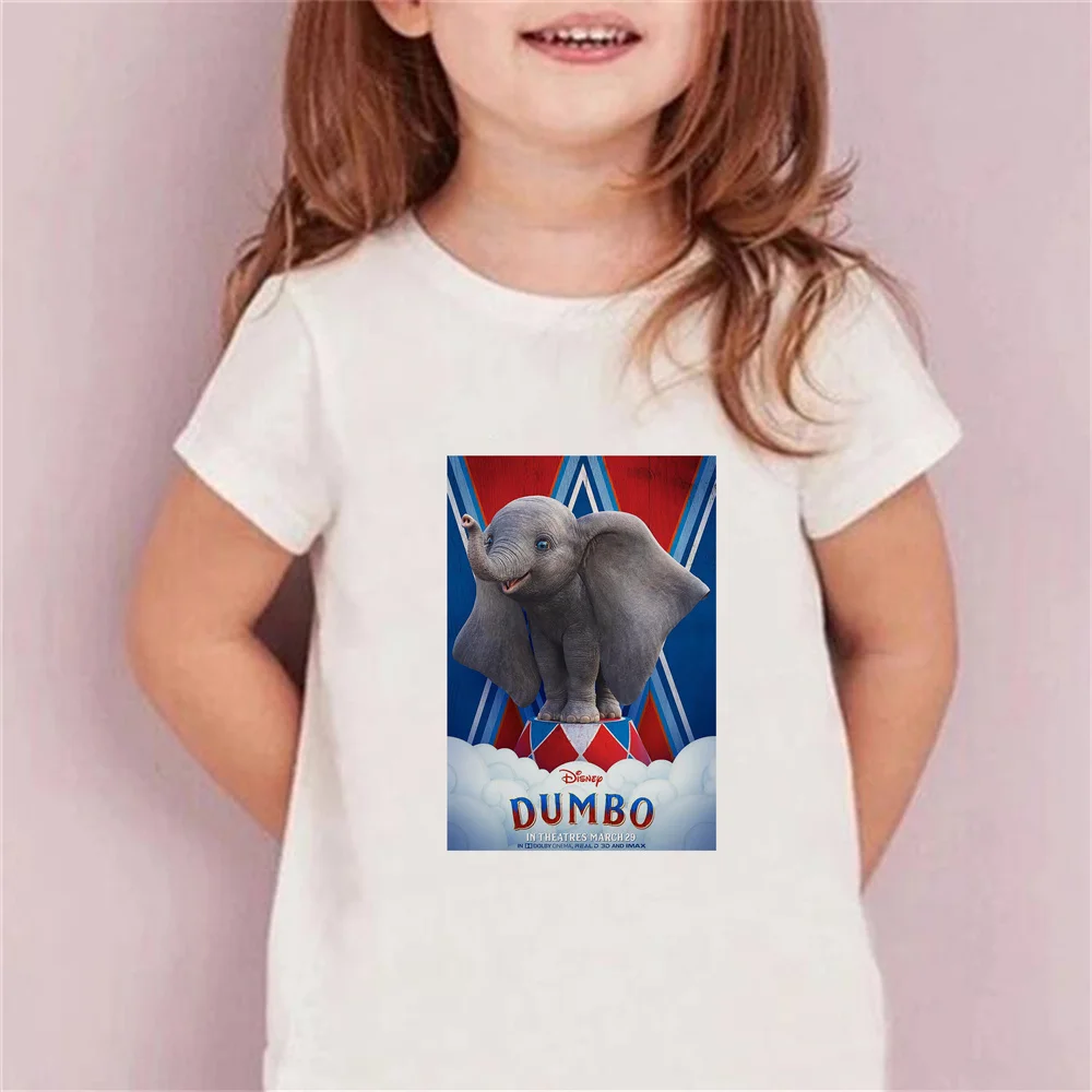 

2021 New Disney Dumbo Print T-shirt Summer Girls Base Tee Loose Short Sleeve Pullover Harajuku Children O-neck Streetwear Kawaii
