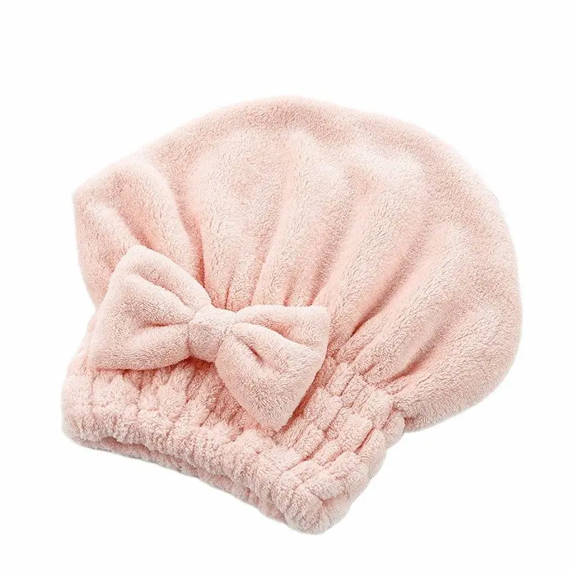 

Bathroom Dry Hair Hat Thick Coral Fleece Super Absorbent Shower Cap Telescopic Design Bow Knot Headgear Adult Children Universal