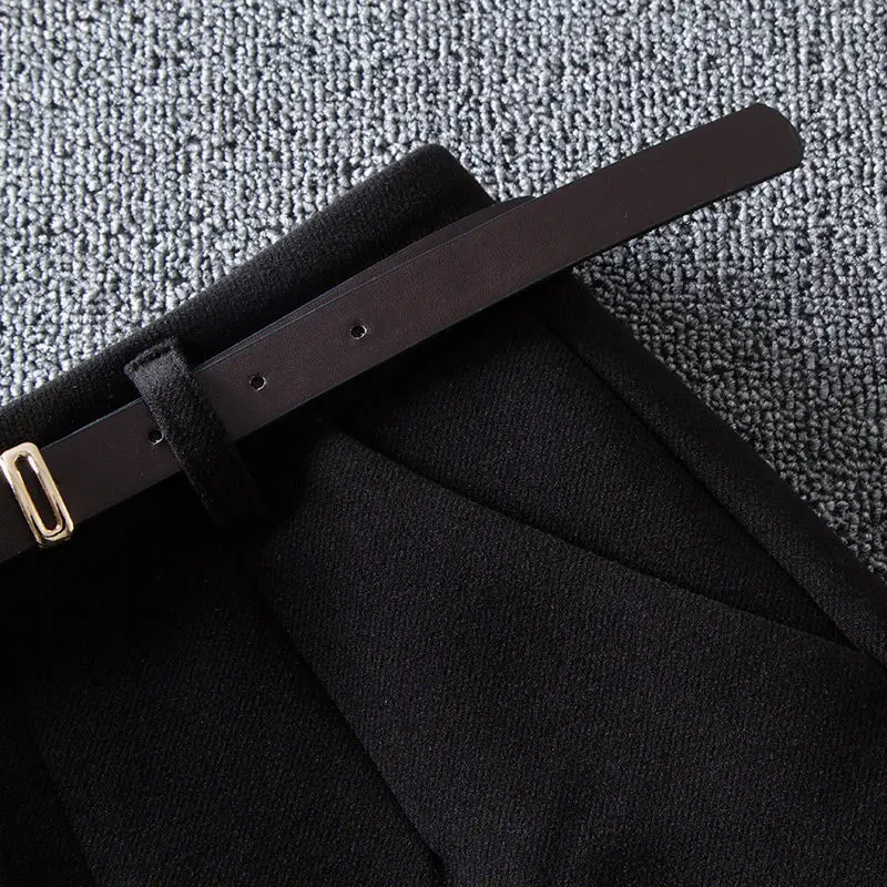 

Women's Spring Autumn Woolen Wide Leg Shorts Women's Loose With Sashes Solid Color High Waist Casual Shorts KK0342