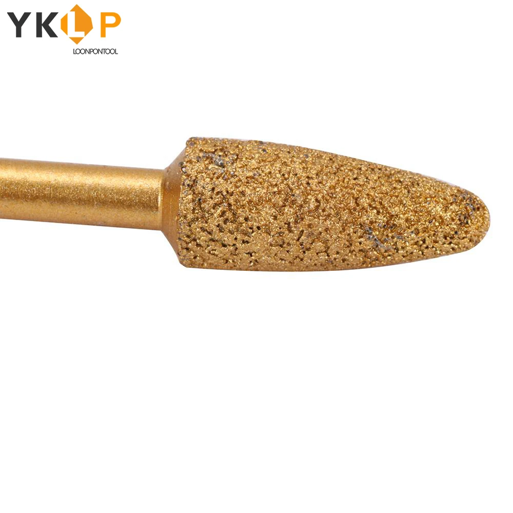 

60mm Bullet Vacuum Brazed Diamond Burrs Alloy Grinding Head 6mm Shank for Stone Jade Peeling Stone Electric Carving Tools 1Pc