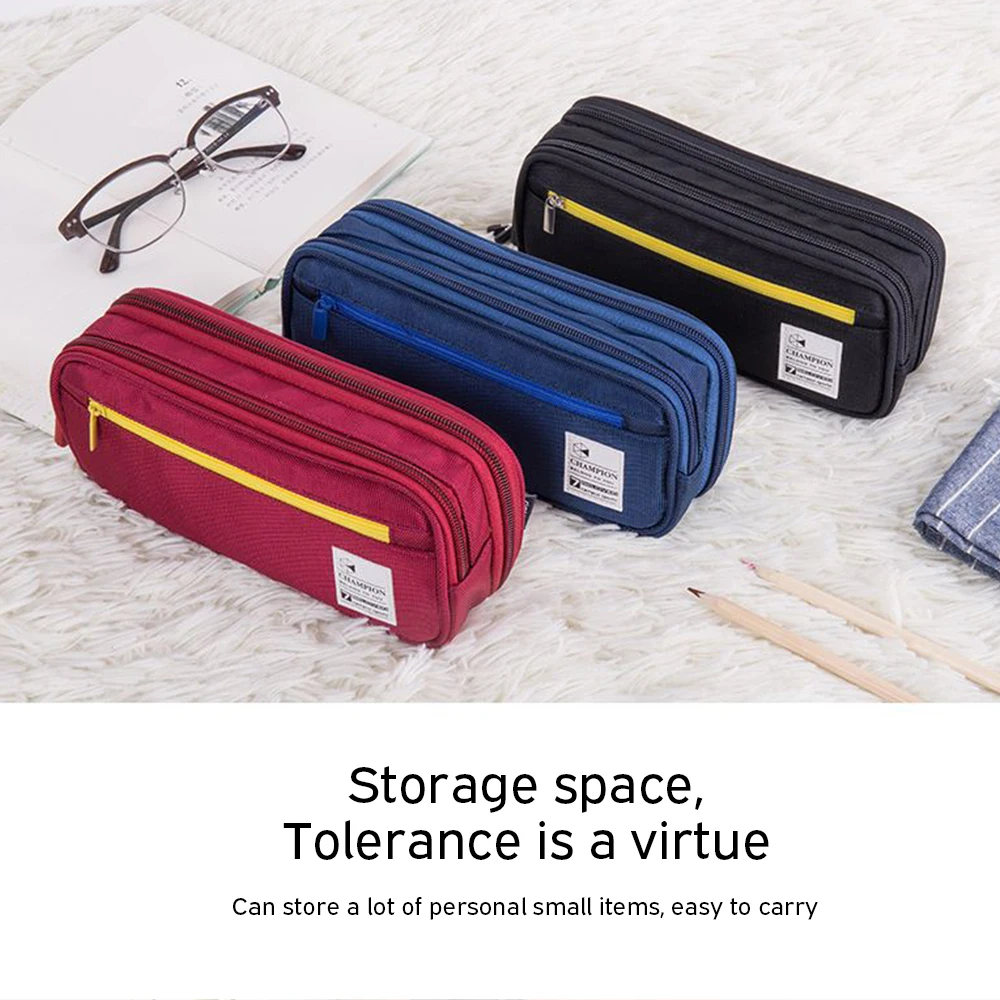 

Canvas Pencil Case Stationery Student Zipper Double Layer High Capacity Stripe Pencil Case Simple Generous Personality Bag Kid