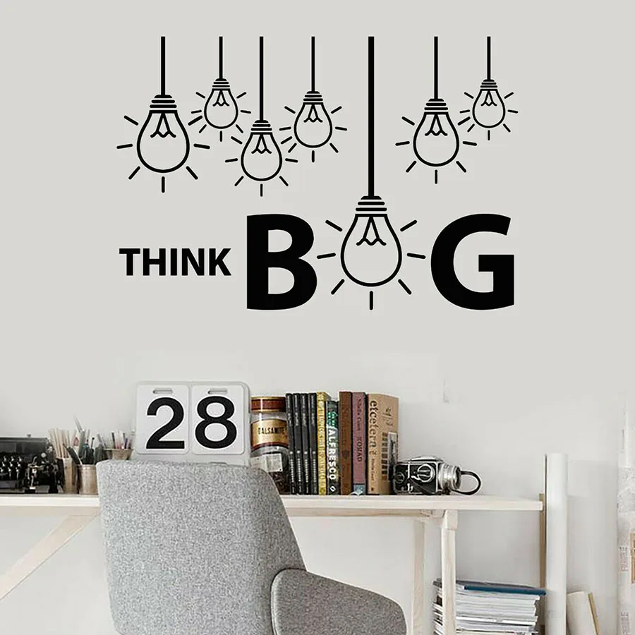 

Think Big Wall Decal Creative Lettering Idea Light Bulbs Lamp Office Interior Decor Vinyl Window Stickers Words Art Mural M345