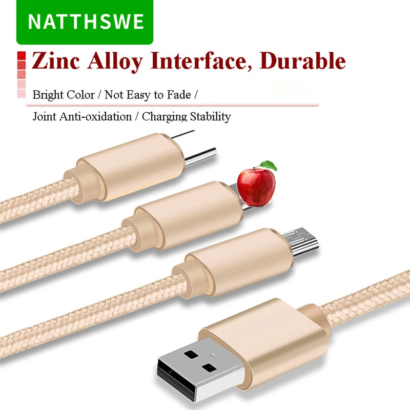 NATTHSWE 3 в 1 кабель для передачи данных Micro usb type-C кабель для быстрой зарядки для iPhone X 8 7 6 iPad samsung Android Phone