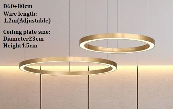 2rings D60 80cm LukLoy, новинка, Современные Простые Кольца, люстра, для дома, гостиной, подвеска, Золотая лампа, подвеска для столовой, затемненный Лофт светильник - Цвет абажура: 2rings D60 80cm