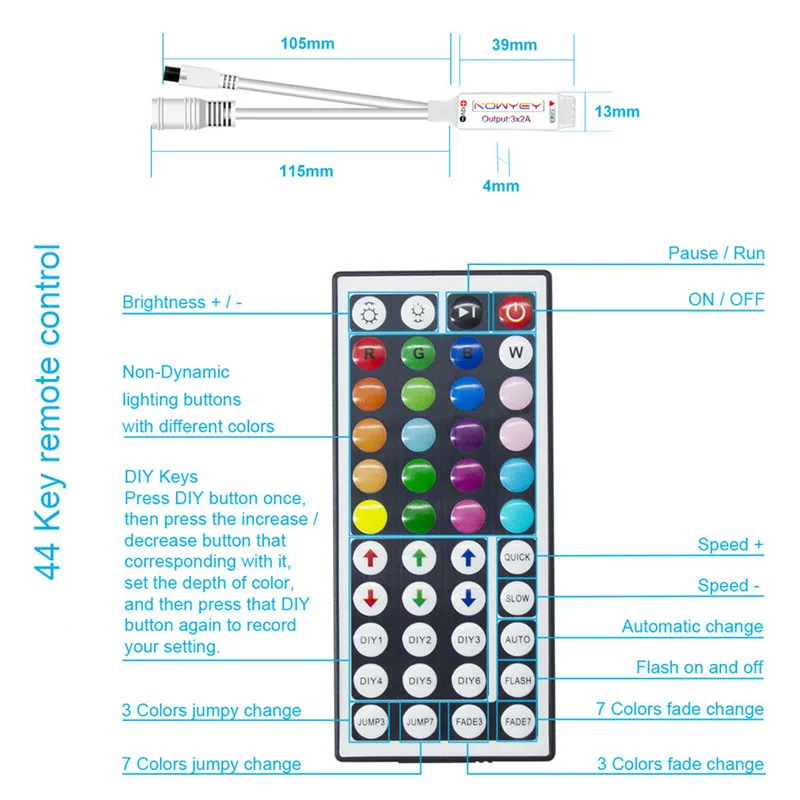 Светодиодная лента светильник SMD5050 5 м 44Key дистанционный 12 В RGB светодиодный s Ambi