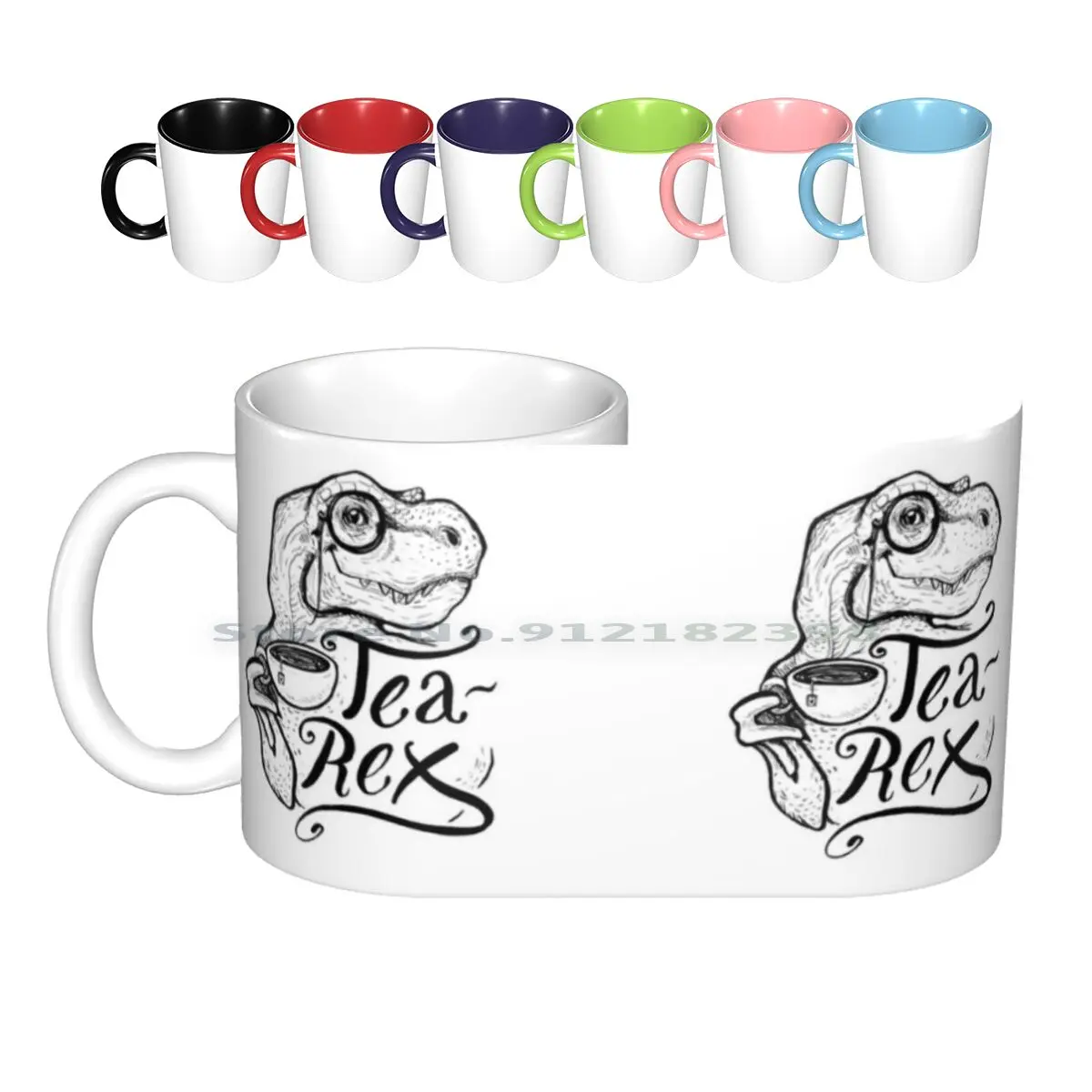 

Tea - Rex Ceramic Mugs Coffee Cups Milk Tea Mug Ink Black White Pop Art Tea Tea Rex T Rex Trex Dinosaur Rex Black White Etching