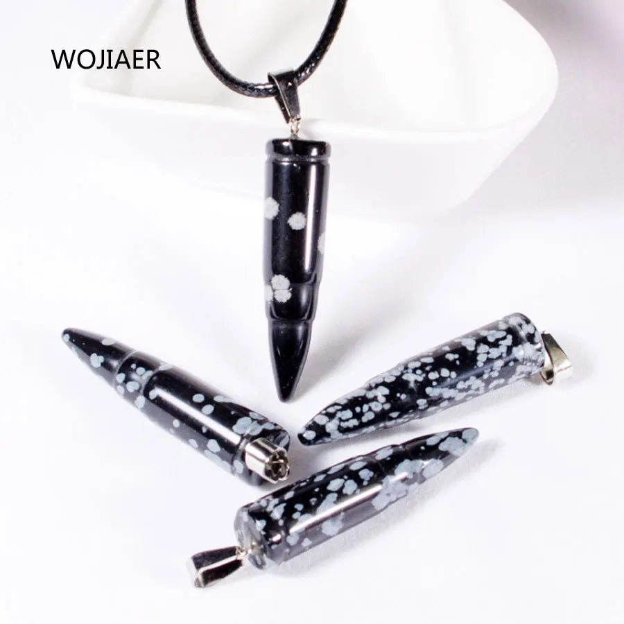 

WOJIAER Natural Snow Stone Bullet Pendant Pendulum Tangling Stone Energy Handmade Necklace Jewelry 1PCS ZM0405