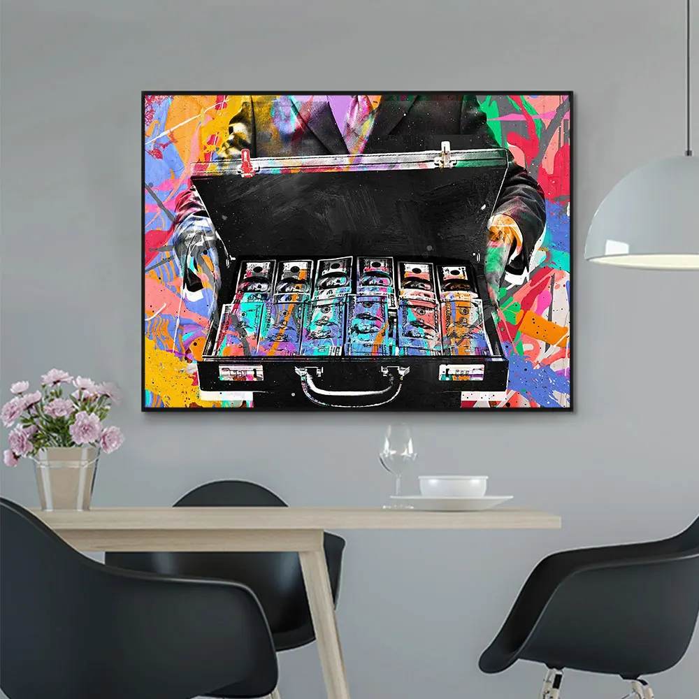 

AAHH Abstract Color Money Box Man Inspirational Canvas Painting Posters Wall Art Picture for Living Room Home Decor No Frame