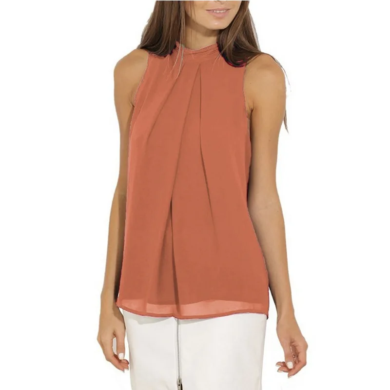

Summer Shirt for Women Chffion Sleeveless Halter Comfortable Casual Oversized T Shirt Plus Size Clothes Top Tee