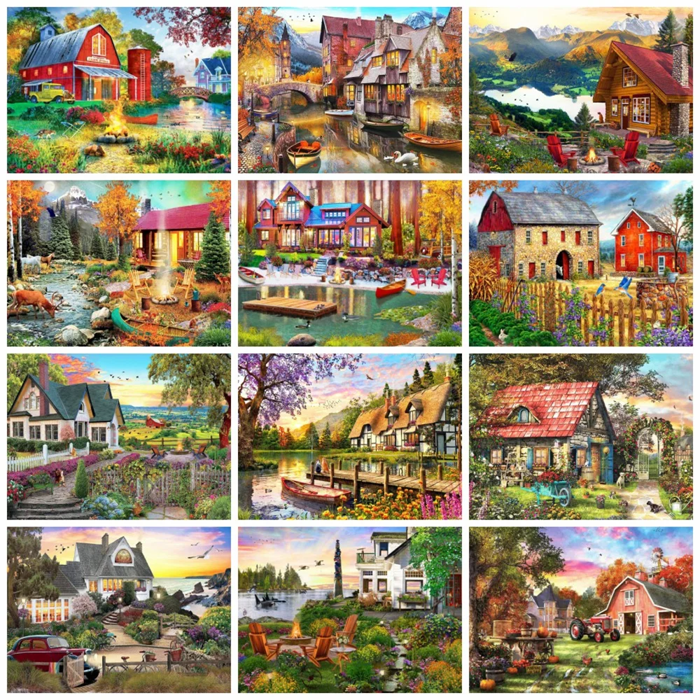 

HUACAN, алмазная живопись, мозаика, домашний пейзаж, искусственное украшение для сада, реки