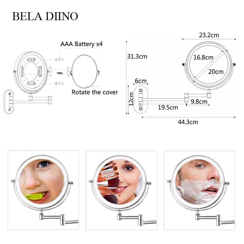 8 &quotувеличительный светодиодный светильник зеркало для макияжа 10 кратное