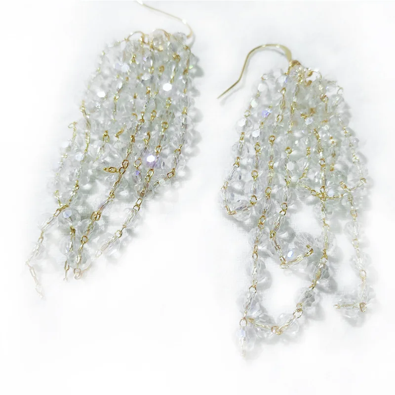 

CA-178 New crystal earrings tassel earrings exquisite super fairy earrings girl transparent Hao stone gold ins earrings