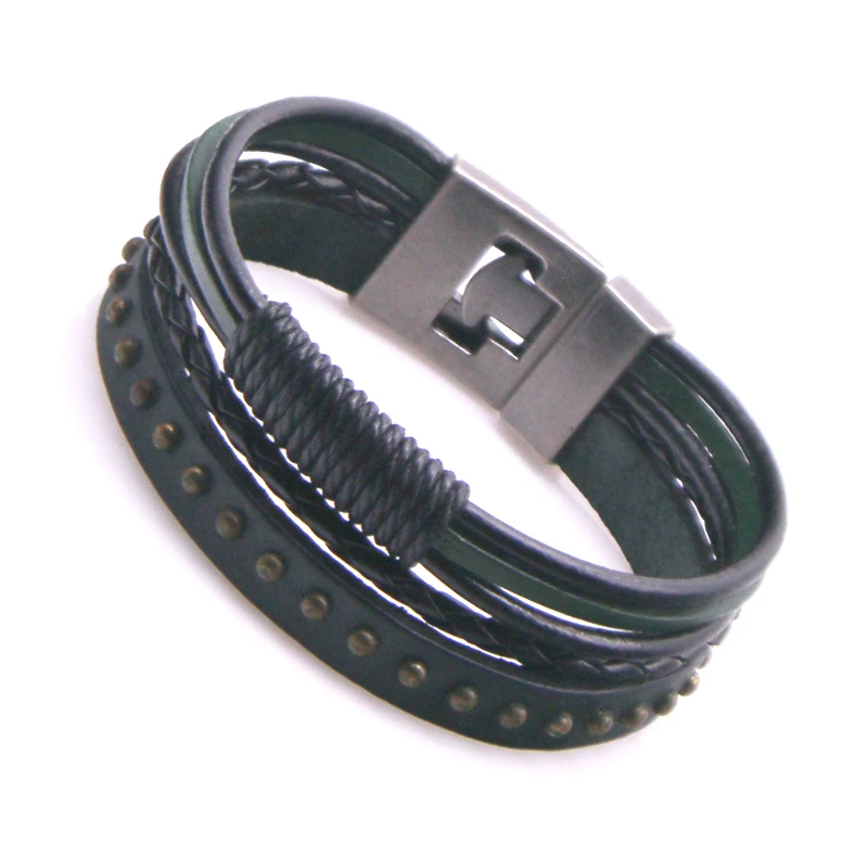 Уникальные Многослойные заклепки-шипы с широкими манжетами кожаный панк