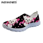 Женские сетчатые туфли INSTANTARTS, милые летние пляжные туфли с принтом в виде мальтийских собак, лоферы без застежки, для воды