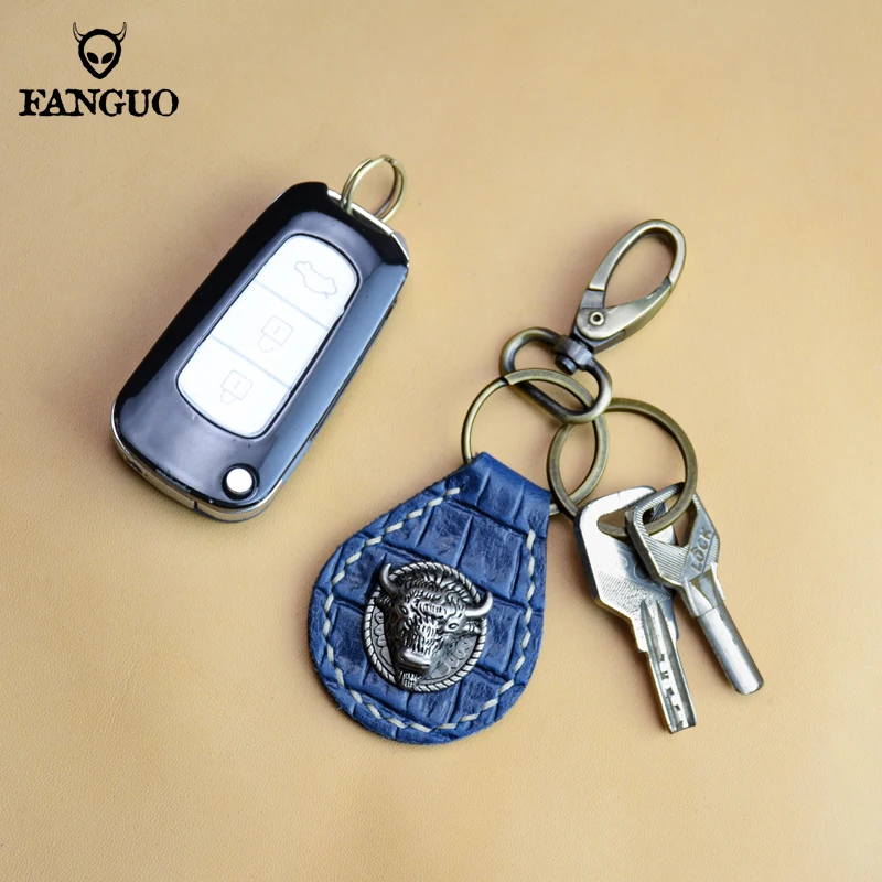 Ручная работа ретро брелок металлическая кнопка натуральная кожа повседневный