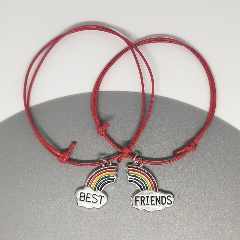 

2 Pcs Best Friend Rainbow Couple Bracelet Adjustable Boy Girls Friendship Hand Bracelet Lucky Red Black Rope Women Men Jewelry