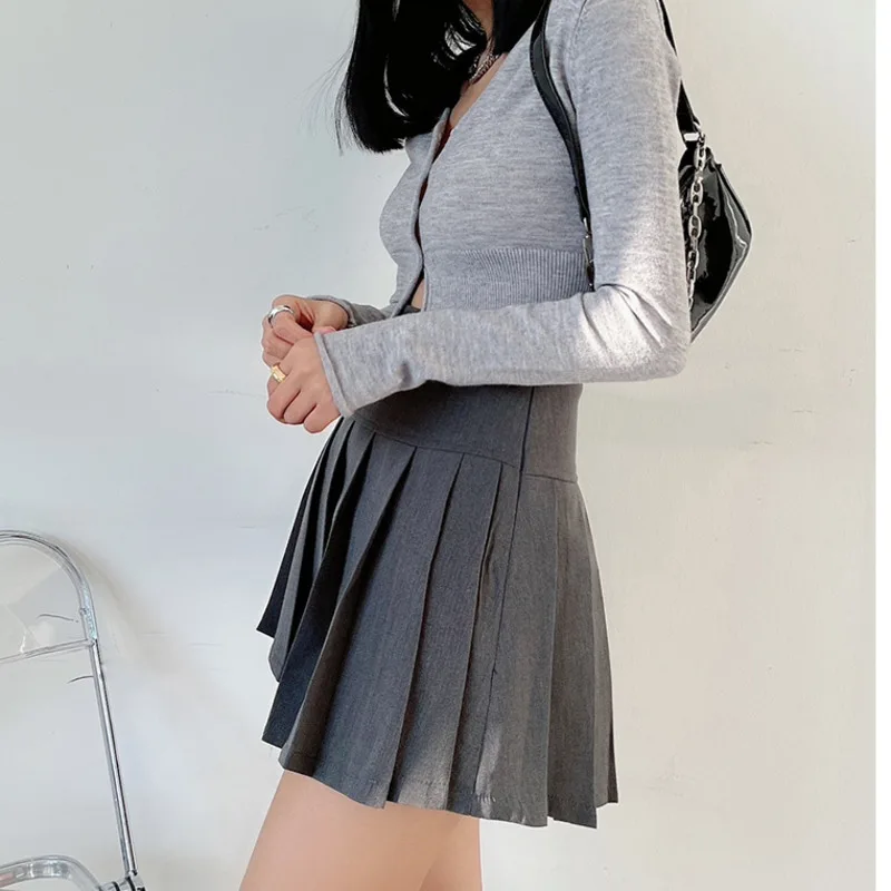 

TVVOVVIN American High Waist Slim Pleated Skorts Women's Solid A-line Short Shorts Double Layer Sexy Korean Women F8CQ