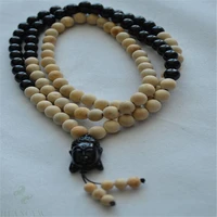 8mm black agate gemstone sandalwood mala necklace 108 beads fancy chain monk natural healing yoga wrist bless chakas cuff