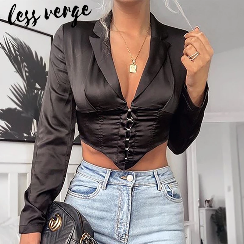 Женский короткий пиджак с длинным рукавом v образным вырезом|Женские пиджаки| |