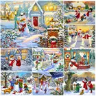Алмазная живопись, Рождественский зимний пейзаж, полная вышивка 5D, Алмазная мозаика, снеговик, пейзаж, искусство, украшение для дома, подарок