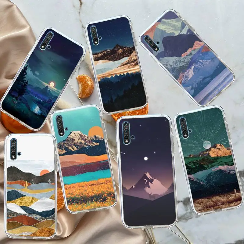 

Aesthetic art mountain scenery Phone Case Transparent for Huawei honor P mate 40 20 30 10 50 i 9 x mate pro lite 8a