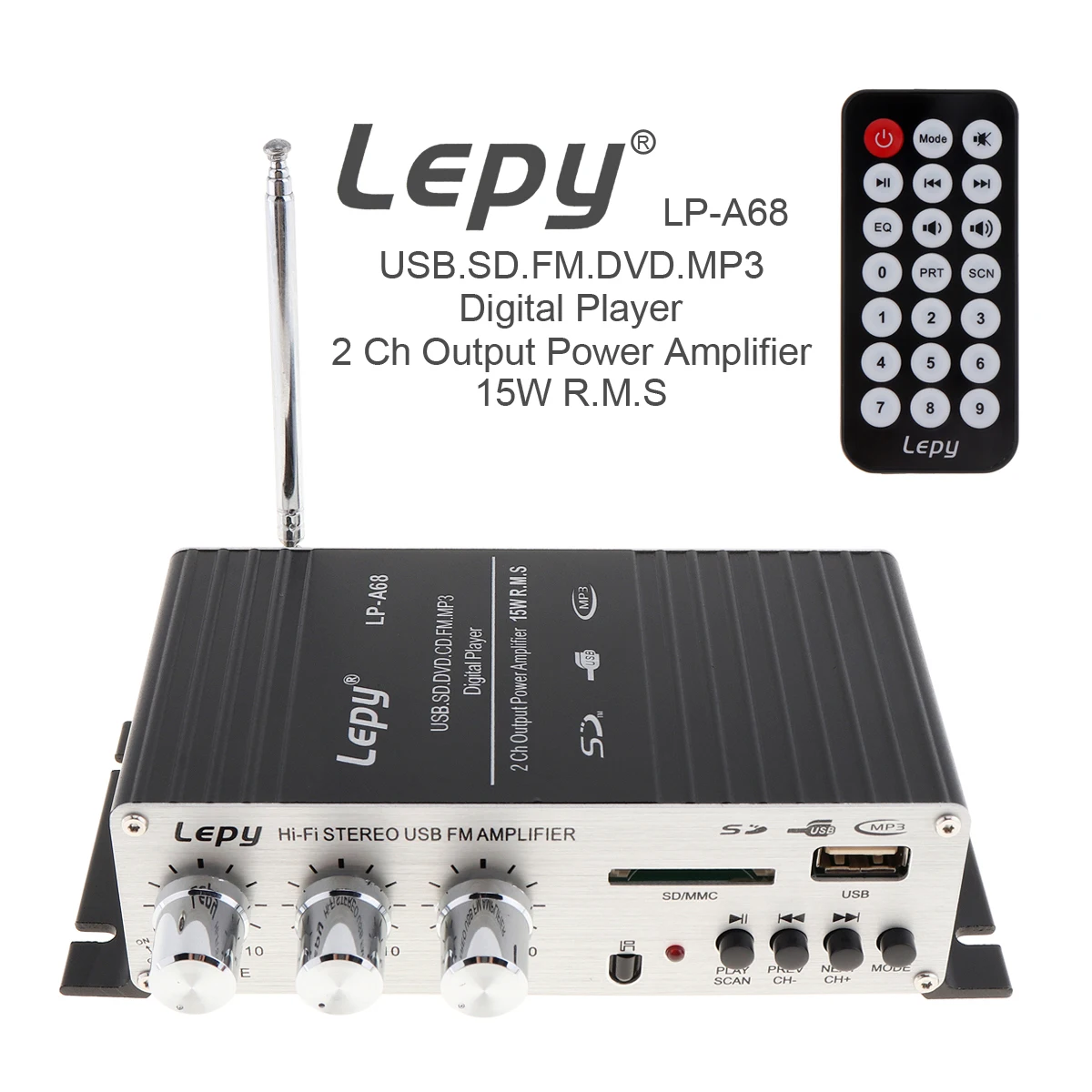 

Universal 15W x 2 2CH HI-FI Digital Audio Player Car Amplifier FM Radio Stereo Player Support SD / USB / MP3 / DVD Input