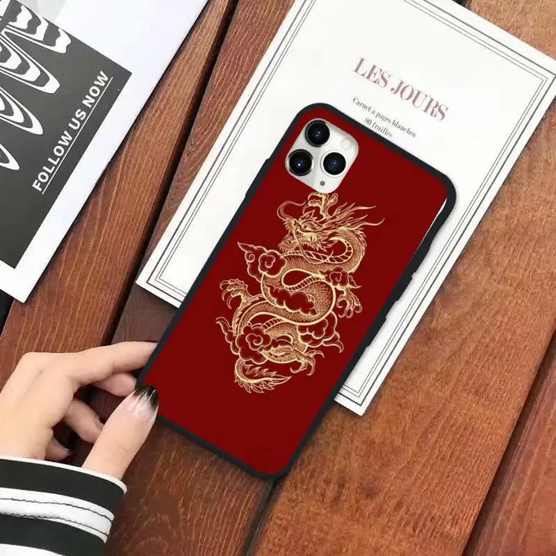 

Red line Chinese dragon pattern Phone Case for iPhone 11 12 mini pro XS MAX 8 7 6 6S Plus X 5S SE 2020 XR